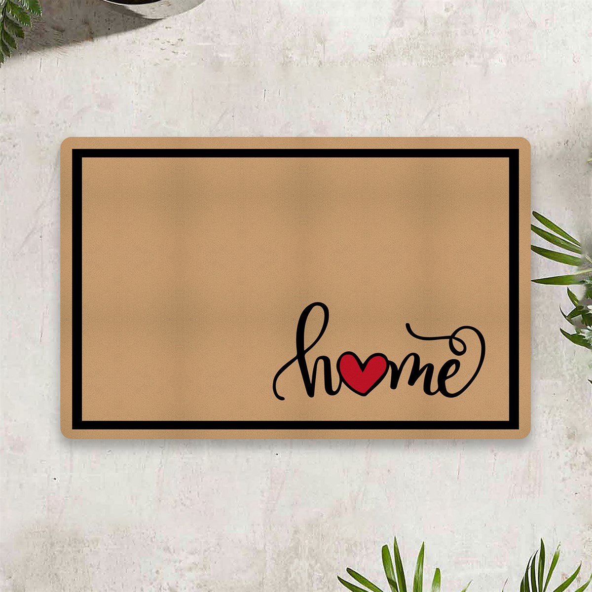 Vagonik Home Kalp Dijital Baskılı 50x70cm Dekoratif Çok Amaçlı Iç Ve Dış Kapı Paspası