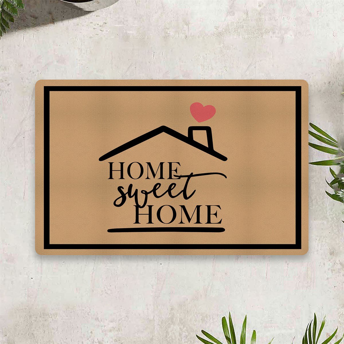 Vagonik Home Sweet Home Dijital Baskılı 50x70cm Dekoratif Çok Amaçlı Iç Ve Dış Kapı Paspası