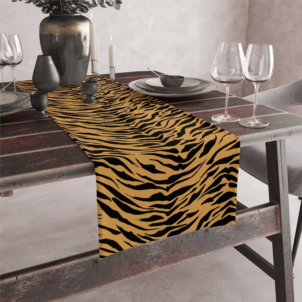 Vagonik Kaplan Desenli Dijital Baskılı Runner 140x40 cm