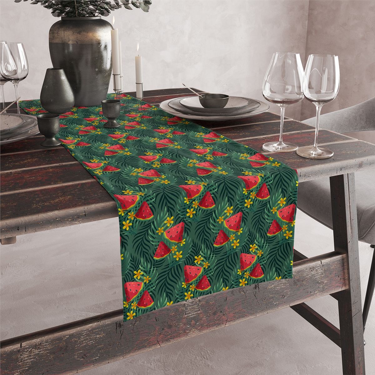 Vagonik Karpuz Desenli Dijital Baskılı Runner 140x40 cm