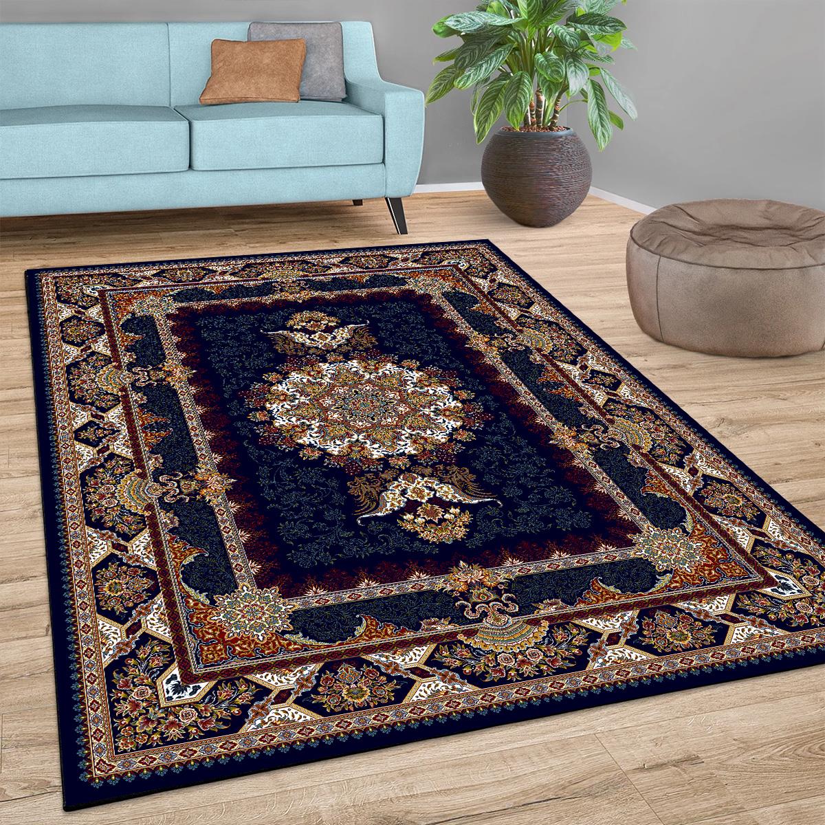 Vagonik Klasik Türk Motifli Geleneksel Desenli Dijital Baskılı Halı Kaydırmaz Tabanlı Yıkanabilir Halı