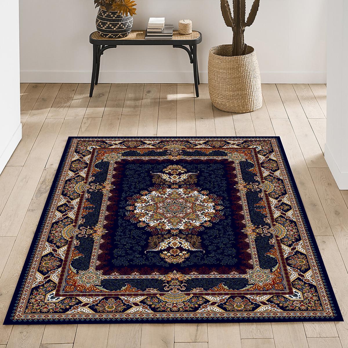 Vagonik Klasik Türk Motifli Geleneksel Desenli Dijital Baskılı Halı Kaydırmaz Tabanlı Yıkanabilir Halı