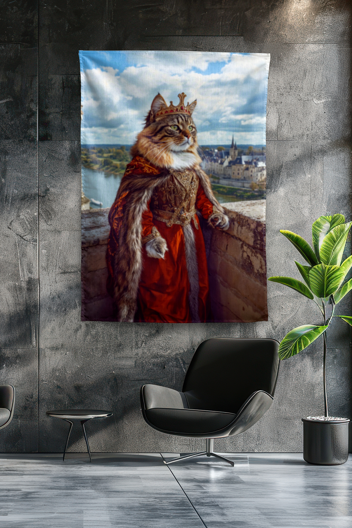 Vagonik Komik Kraliçe Kedi Modern Desenli Duvar Örtüsü Tapestry Desen 460