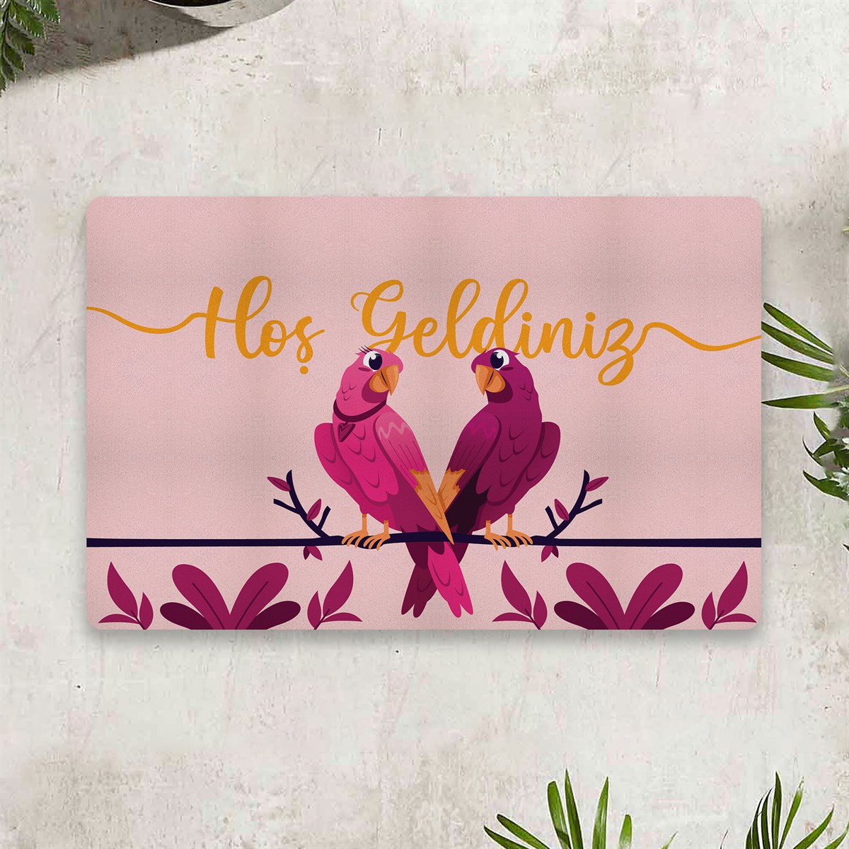 Vagonik Kuş Temalı Dijital Baskılı 50x70cm Dekoratif Çok Amaçlı Iç Ve Dış Kapı Paspası