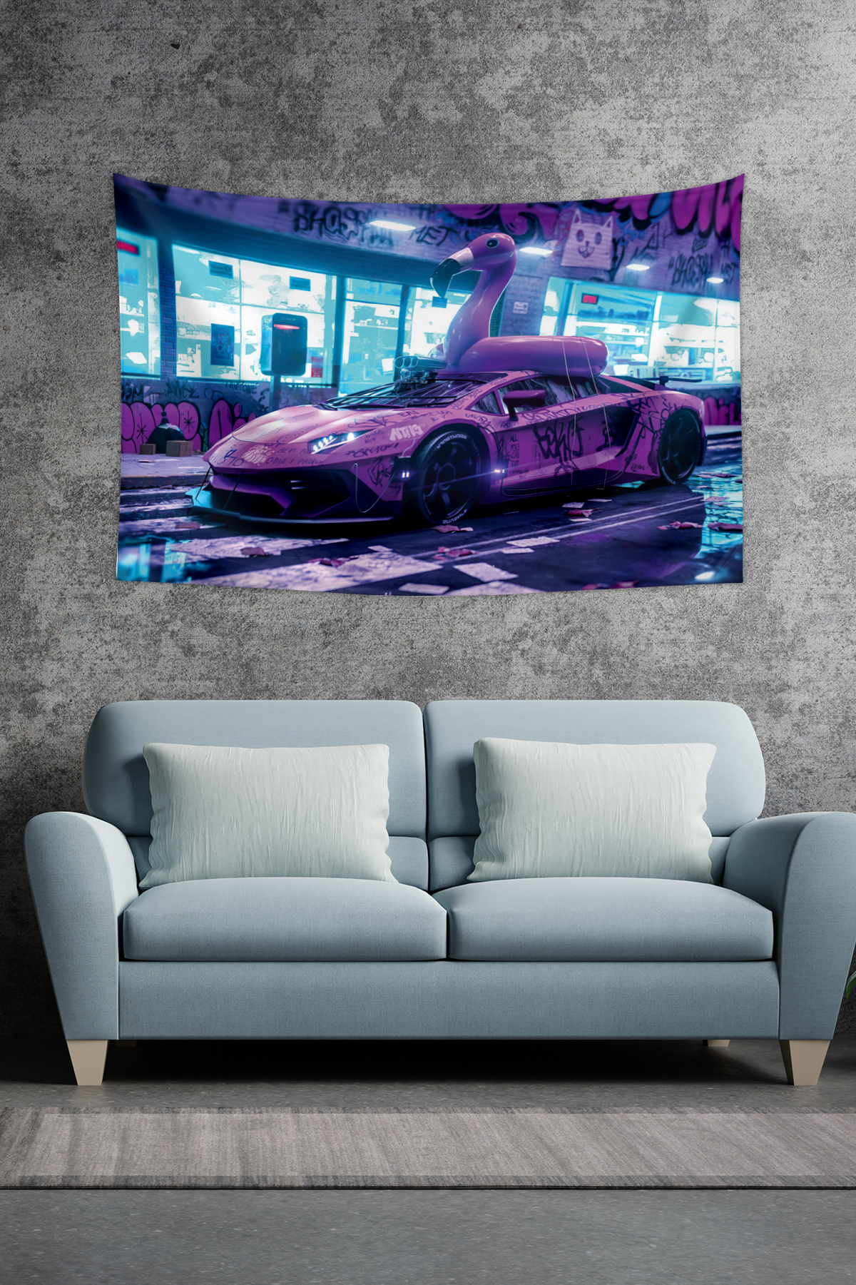 Vagonik Lamborghini Şehir Duvar Örtüsü Halısı