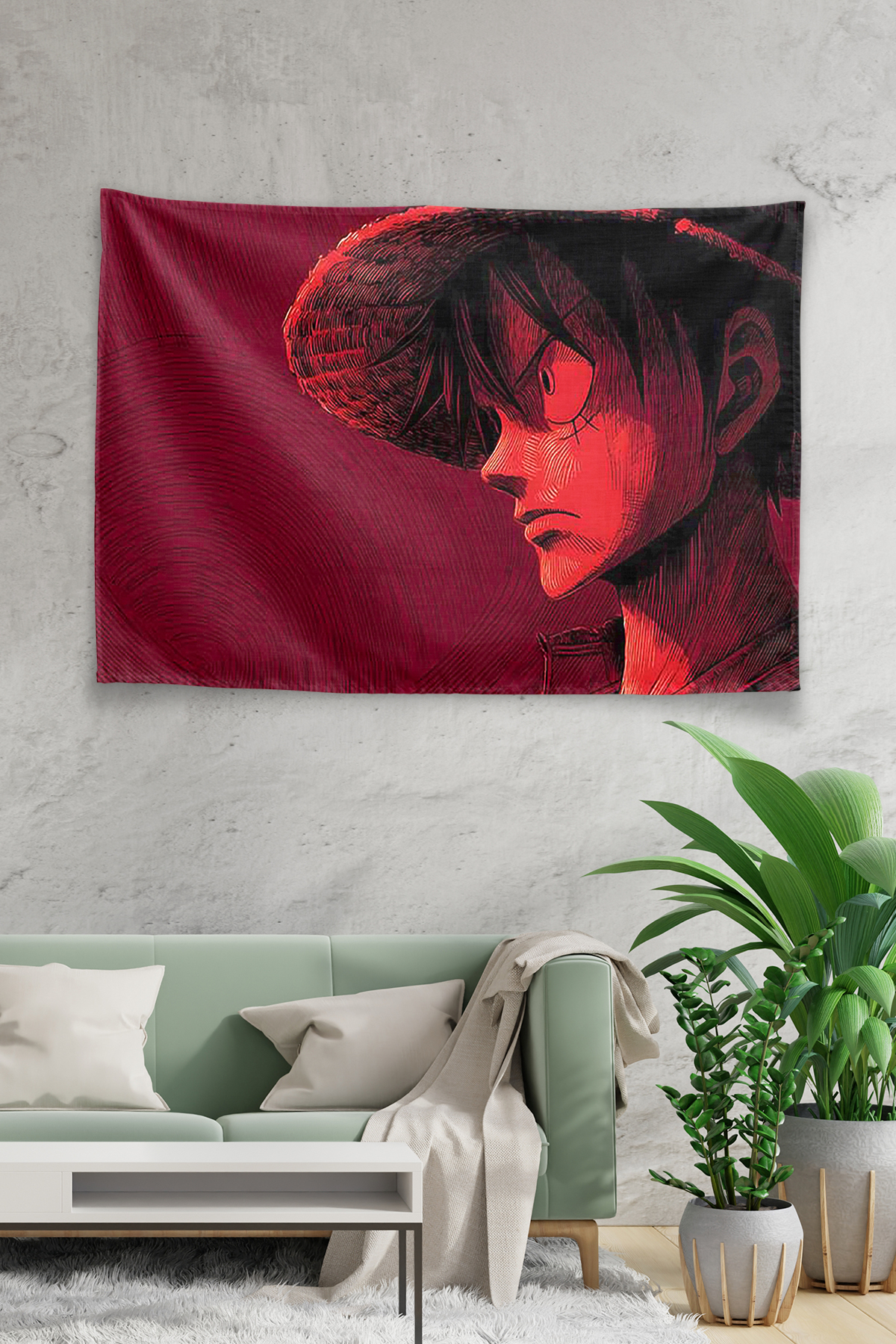 Vagonik Luffy Straw Hat Red Profile One Piece Duvar Örtüsü Tapestry