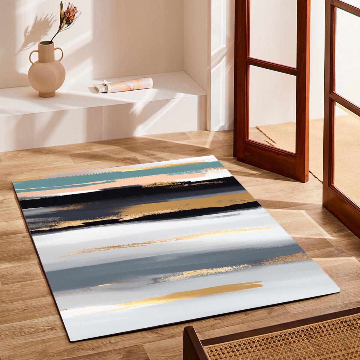 Vagonik Modern Desenli Eskitme Fırça Desenli Dijital Baskılı Halı Kaydırmaz Tabanlı Yıkanabilir Halı