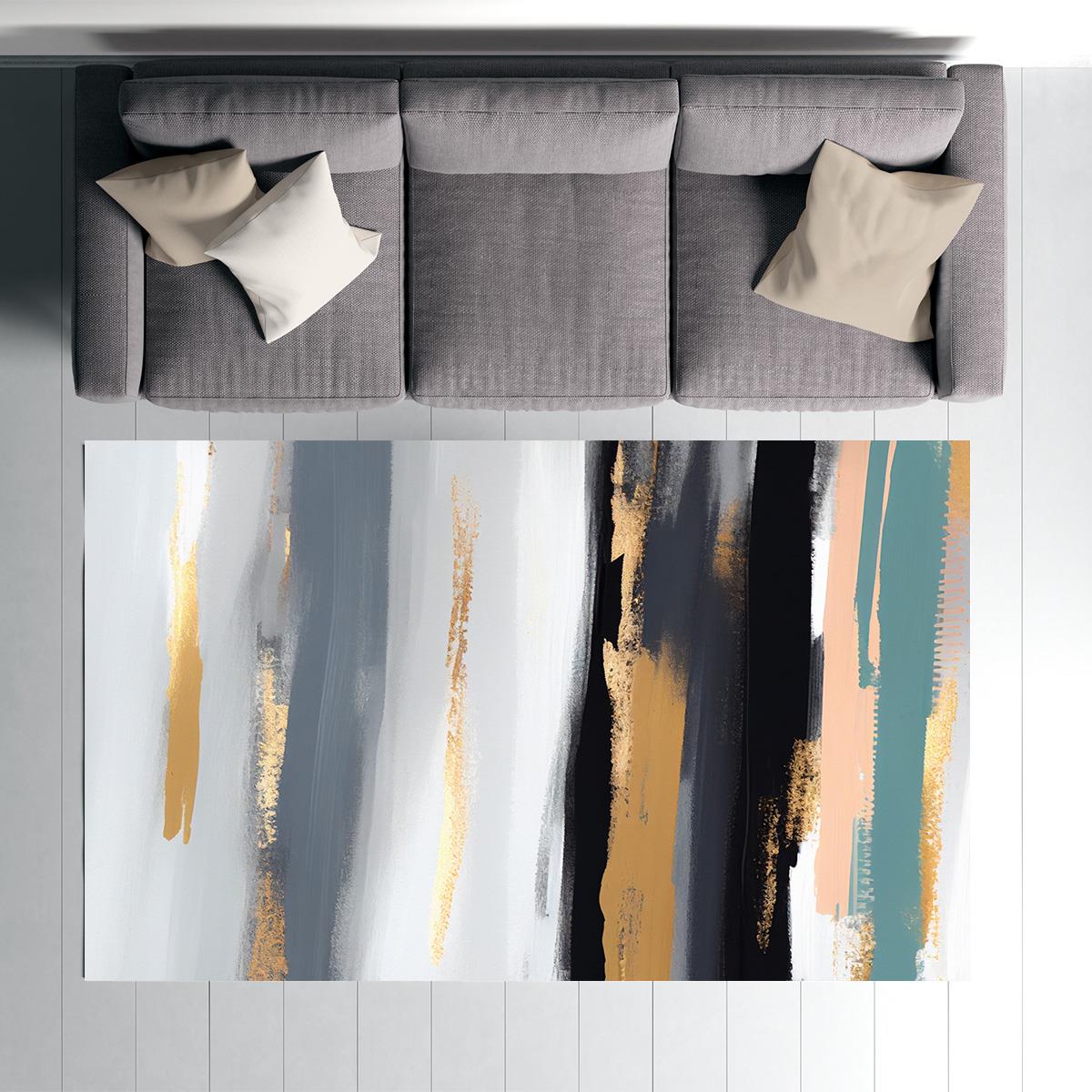 Vagonik Modern Desenli Eskitme Fırça Desenli Dijital Baskılı Halı Kaydırmaz Tabanlı Yıkanabilir Halı