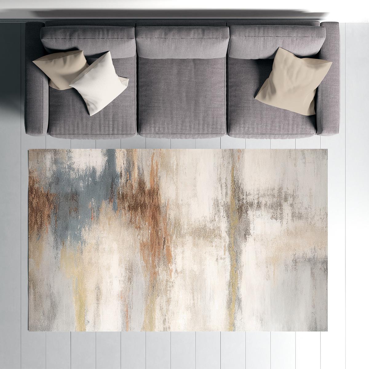 Vagonik Modern Desenli Eskitme Fırça Desenli Dijital Baskılı Halı Kaydırmaz Tabanlı Yıkanabilir Halı