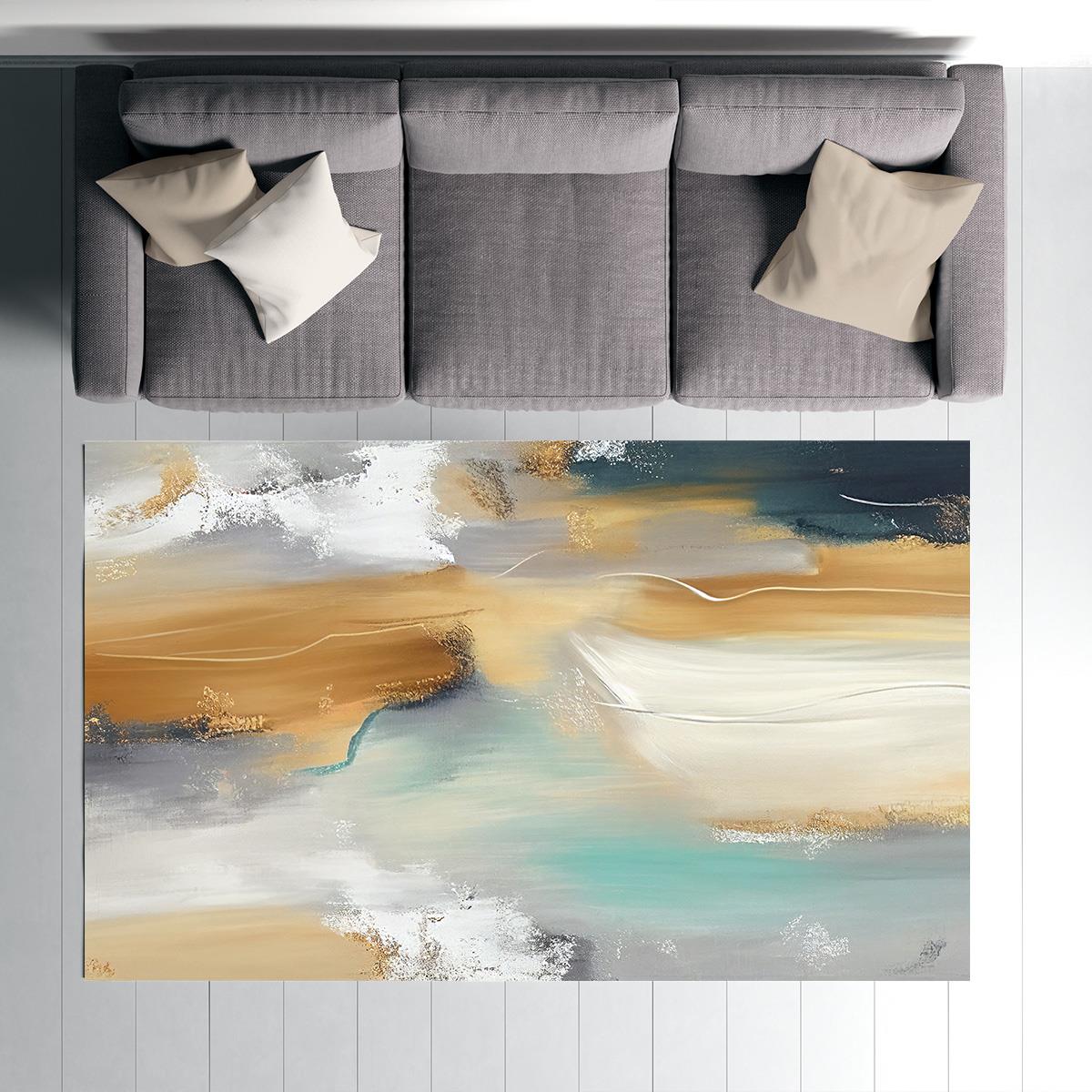 Vagonik Modern Desenli Eskitme Fırça Desenli Dijital Baskılı Halı Kaydırmaz Tabanlı Yıkanabilir Halı