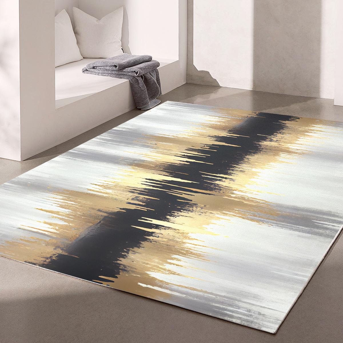 Vagonik Modern Desenli Eskitme Fırça Desenli Dijital Baskılı Halı Kaydırmaz Tabanlı Yıkanabilir Halı