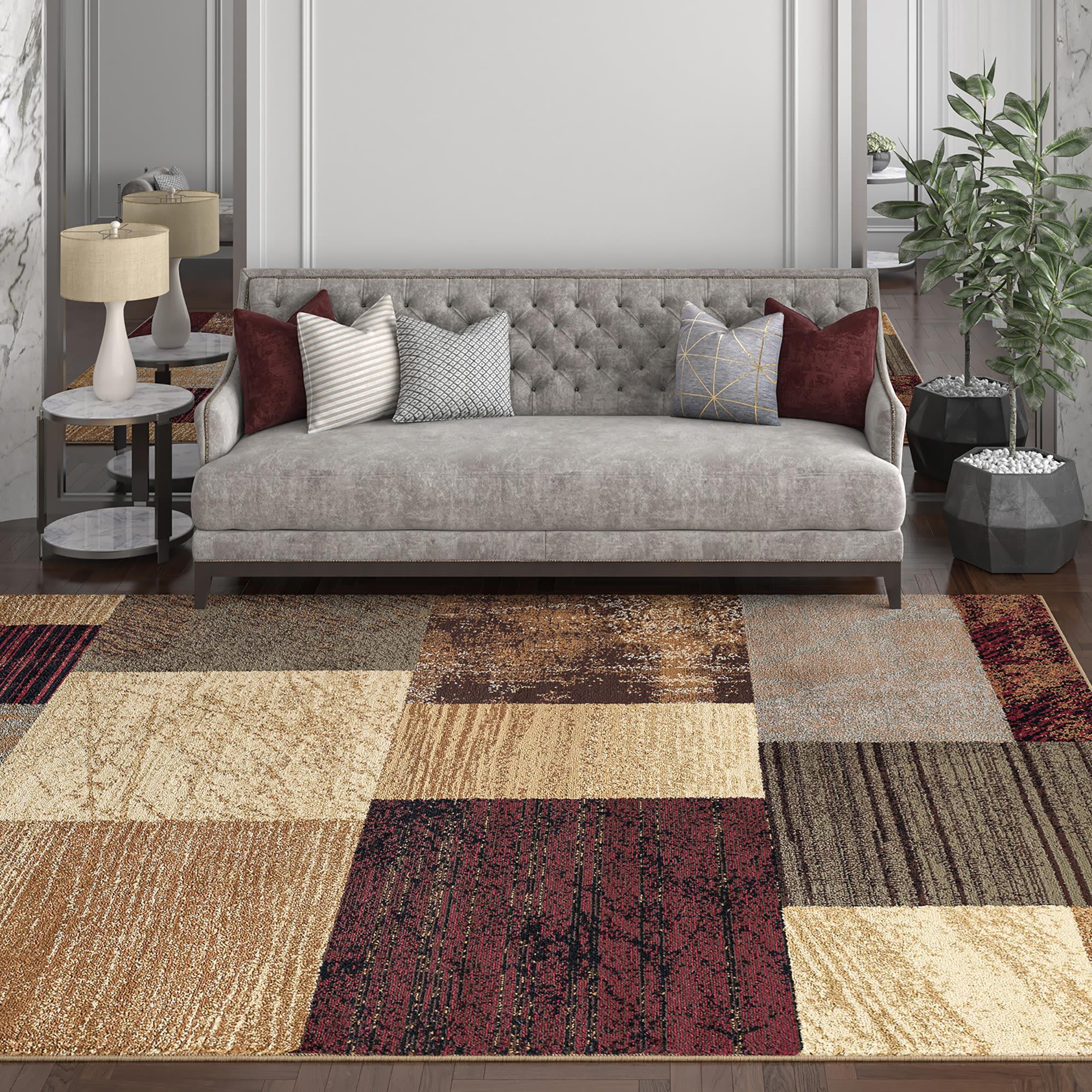 Vagonik Modern Renkli Kare Desenli Dijital Baskılı Halı Kaydırmaz Tabanlı Yıkanabilir Halı