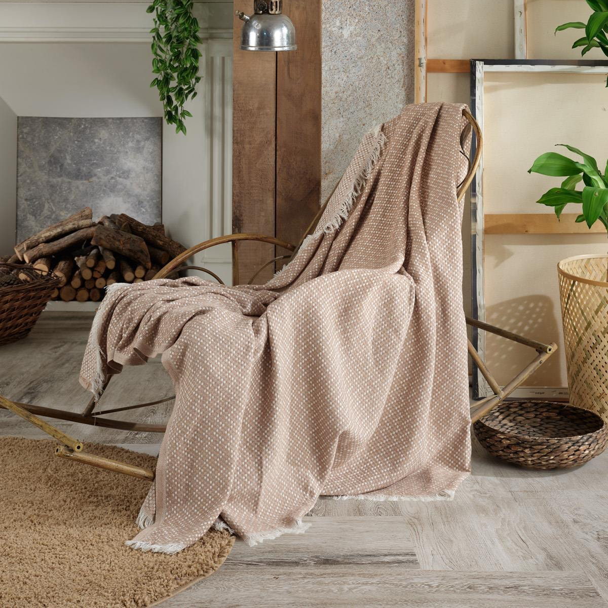 Vagonik Natural Keten Koltuk Örtüsü | Kara Tezgah Dokuma Koltuk Şalı - Bej