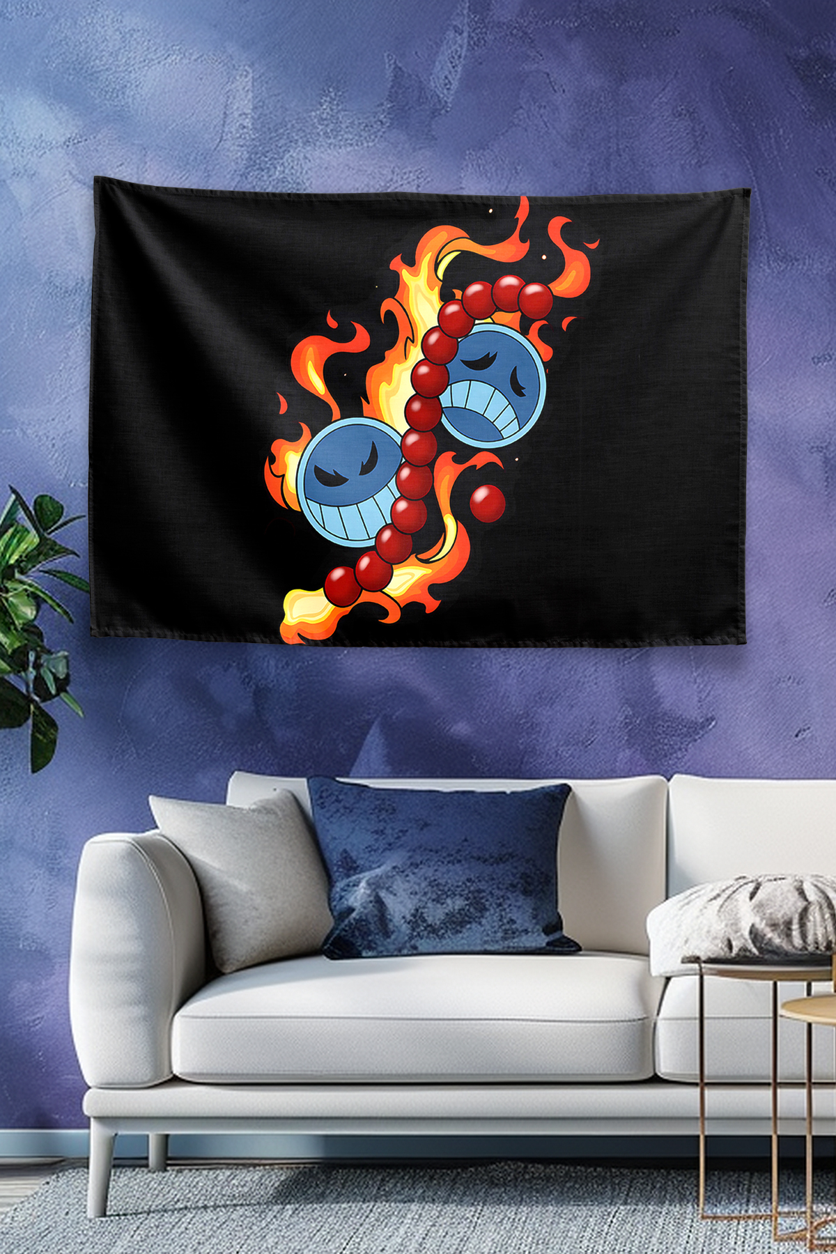 Vagonik One Piece Ace Fire Beads Skull Emblem Duvar Örtüsü Tapestry