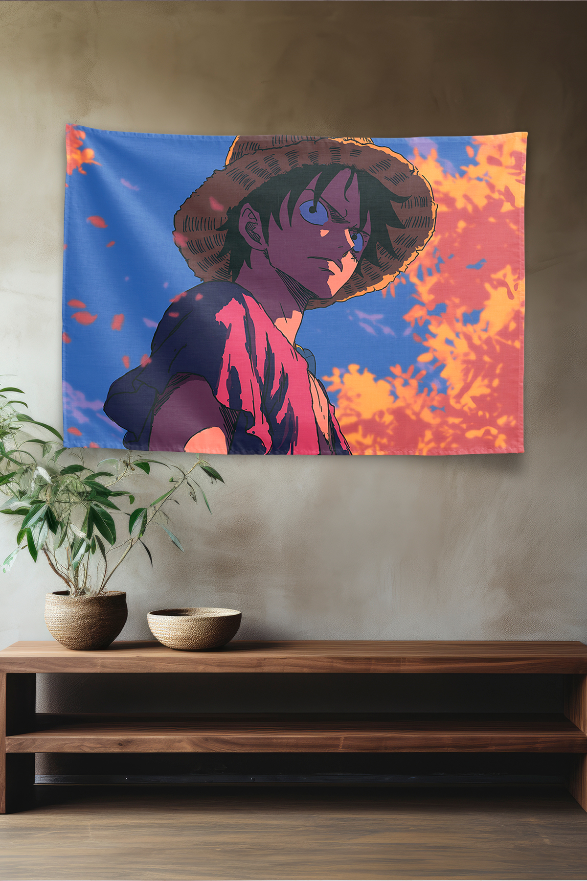 Vagonik One Piece Luffy Fall Autumn Leaves Sunset Glow Duvar Örtüsü Tapestry