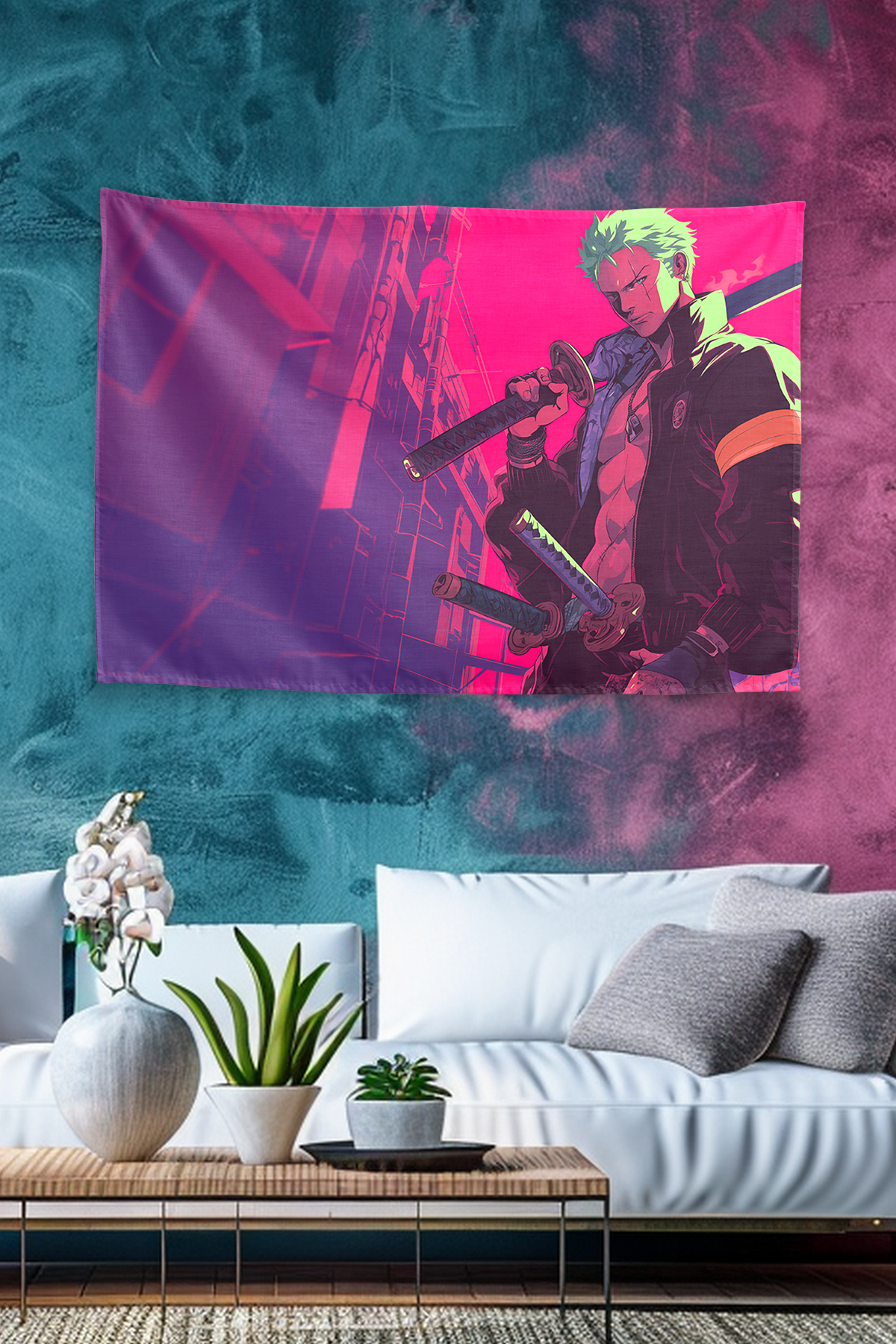 Vagonik One Piece Zoro Cyberpunk Style Anime Duvar Örtüsü Tapestry