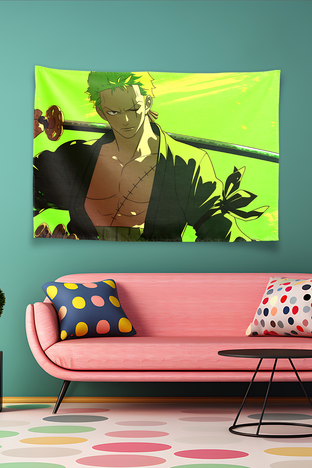 Vagonik One Piece Zoro Green Aura Duvar Örtüsü Tapestry