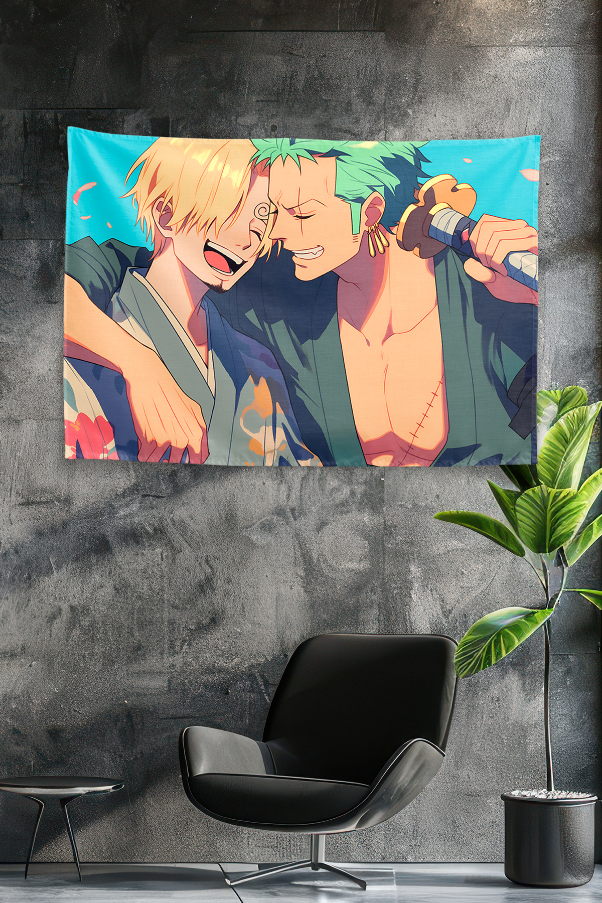 Vagonik One Piece Zoro Sanji Friendly Embrace Duvar Örtüsü Tapestry