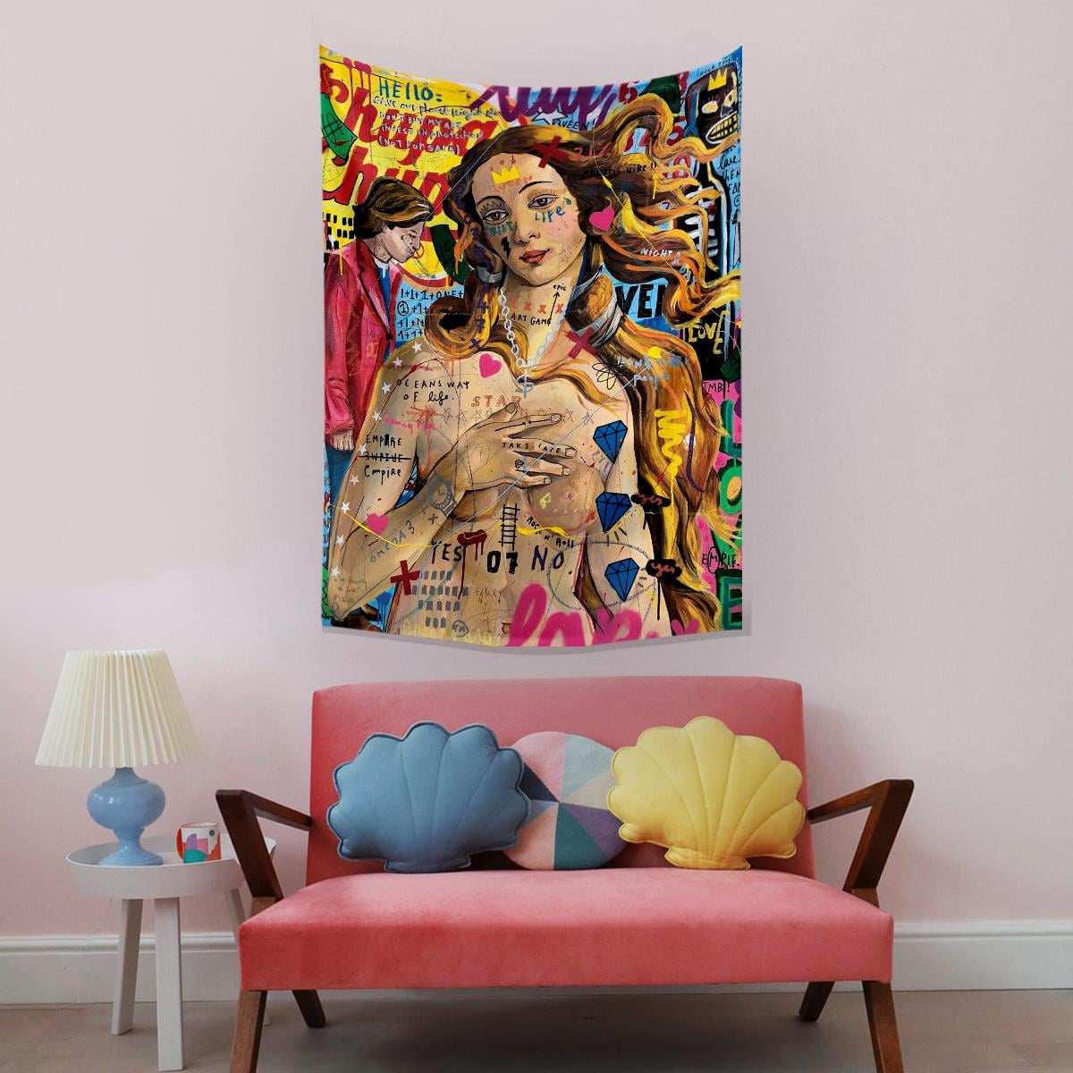 Vagonik Pop Art Botticelli Venüs'ün Doğuşu Grafiti Duvar Örtüsü Halısı 70x100, 100x140, 140x200