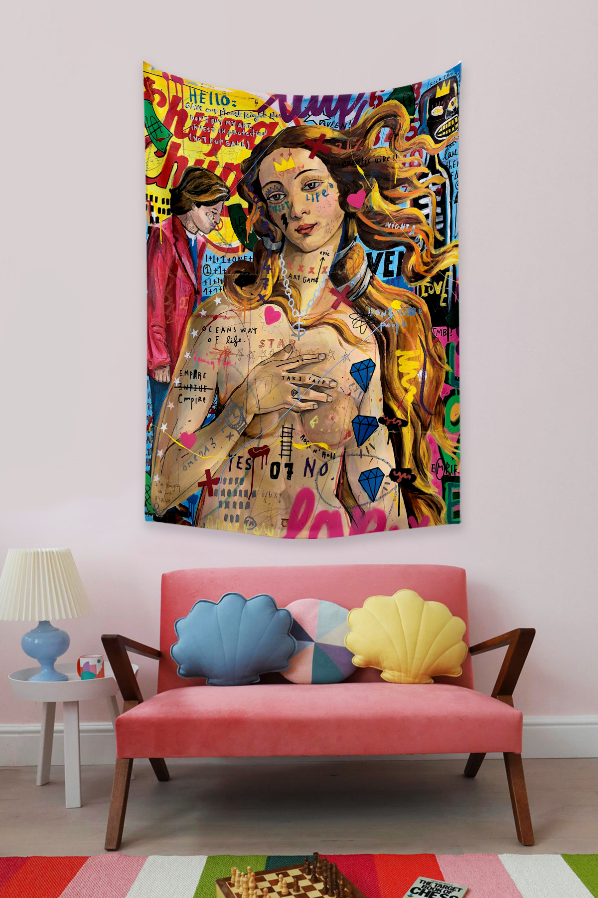 Vagonik Pop Art Botticelli Venüsün Doğuşu Grafiti Duvar Örtüsü Halısı