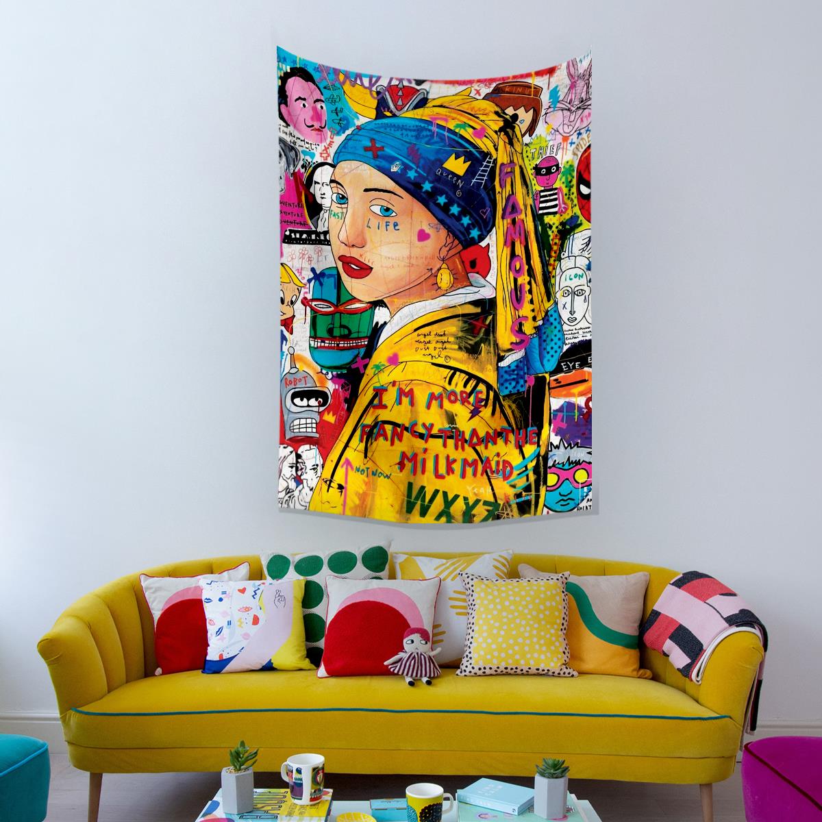 Vagonik Pop Art Johannes Vermeer İnci Küpeli Kız Grafiti Duvar Örtüsü Halısı 70x100, 100x140, 140x200