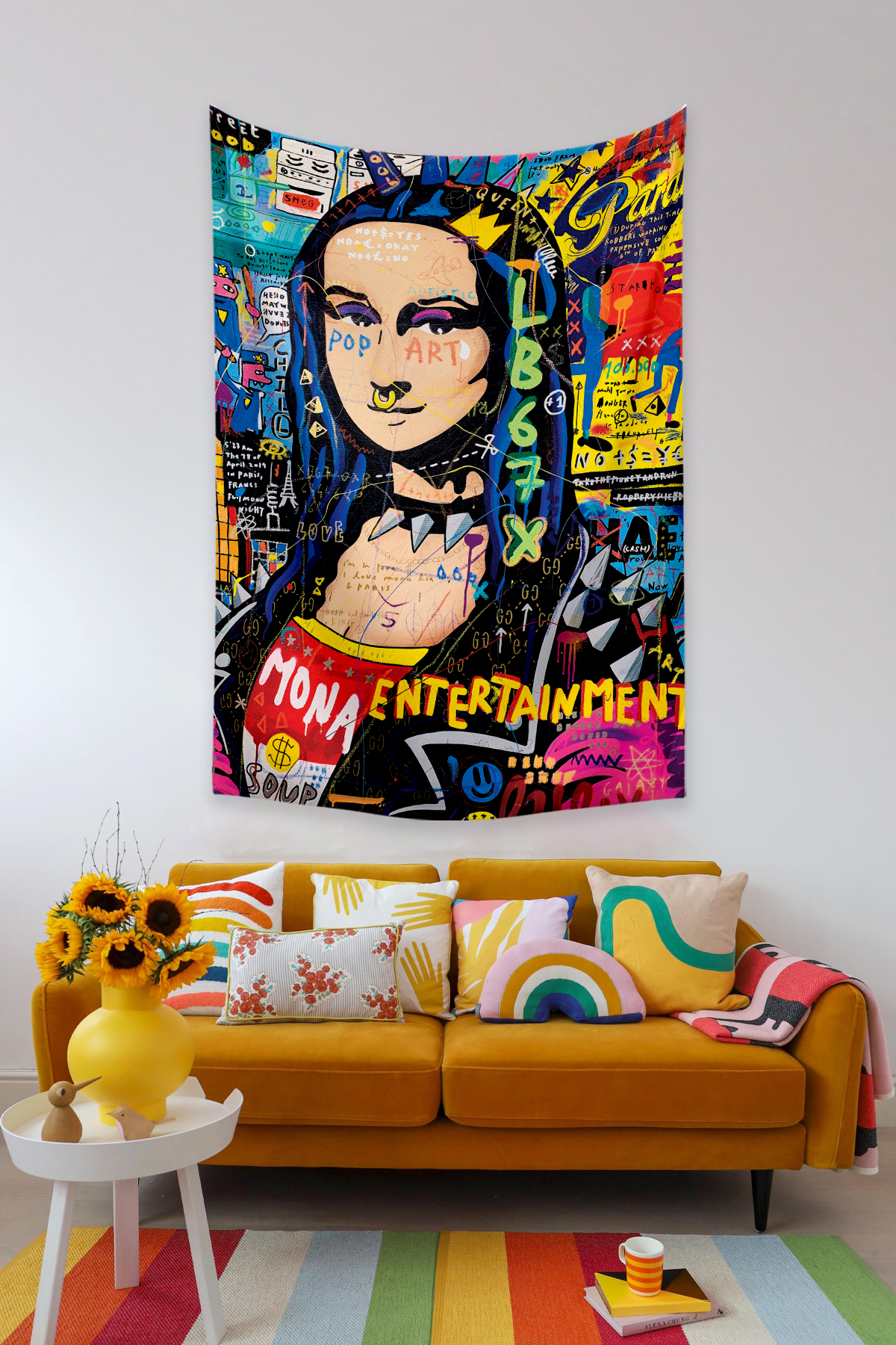 Vagonik Pop Art Leonardo Da Vinci Mona Lisa Grafiti Duvar Örtüsü Halısı