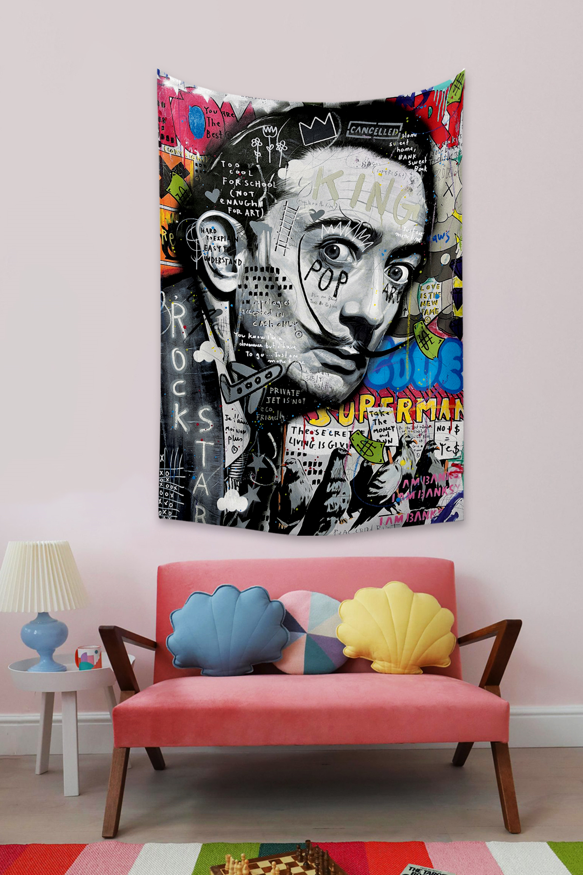 Vagonik Pop Art Salvador Dali Grafiti Duvar Örtüsü Halısı