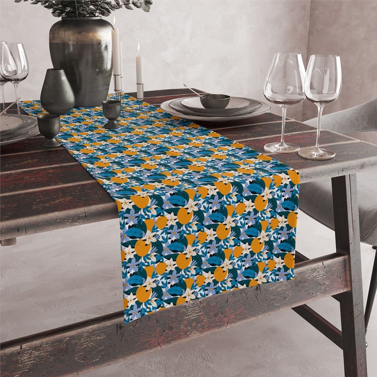 Vagonik Portakal  Çiçeği Desenli Dijital Baskılı Runner 140x40 cm