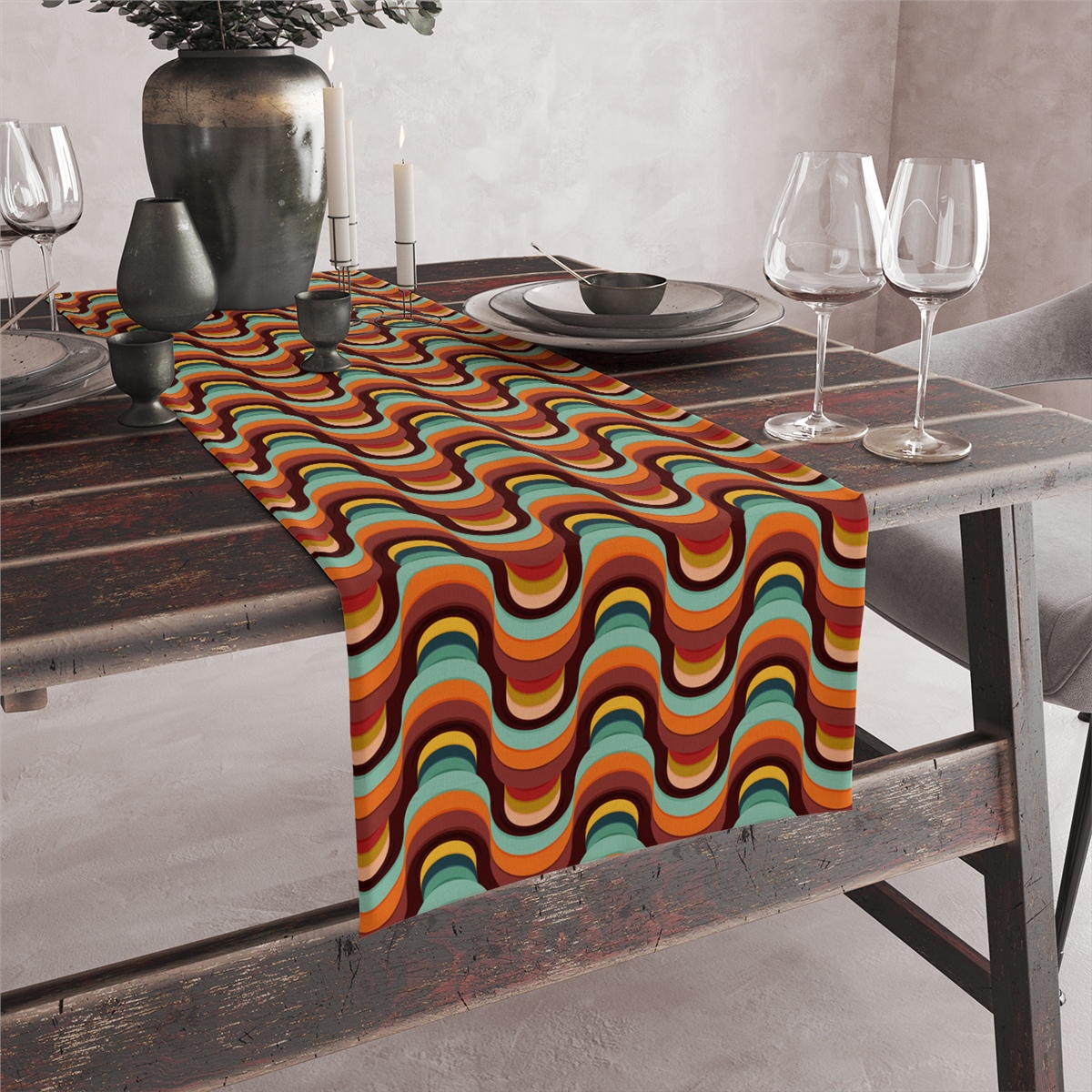 Vagonik Retro Desenli Dijital Baskılı Runner 140x40 cm