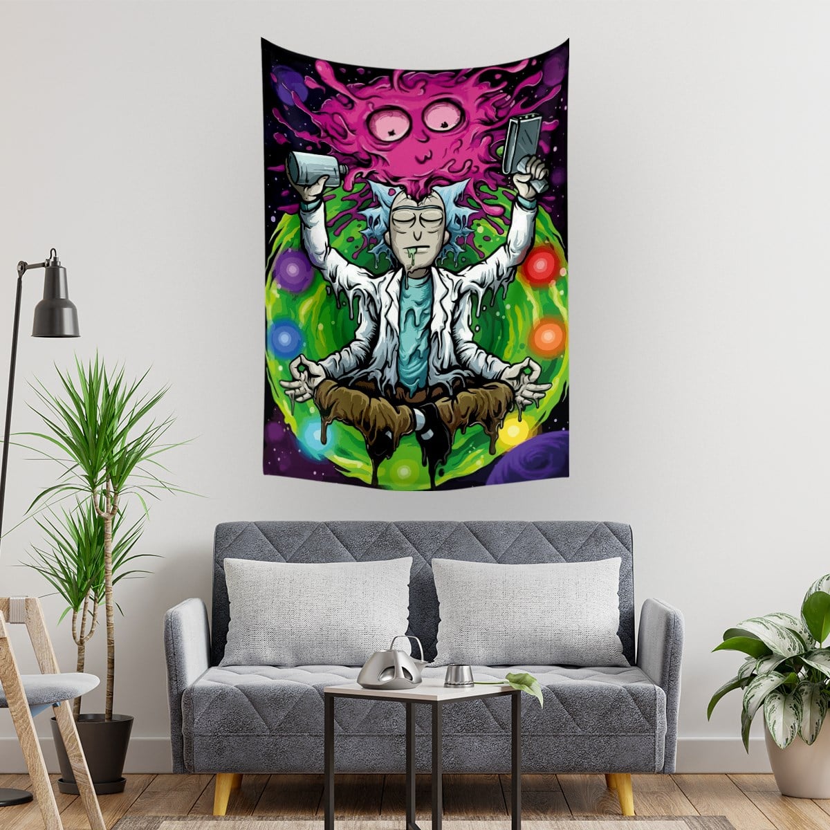 Vagonik Rick And Morty Kozmik Psychedelic Duvar Örtüsü Halısı 140 X 100 Cm-70x100 Cm