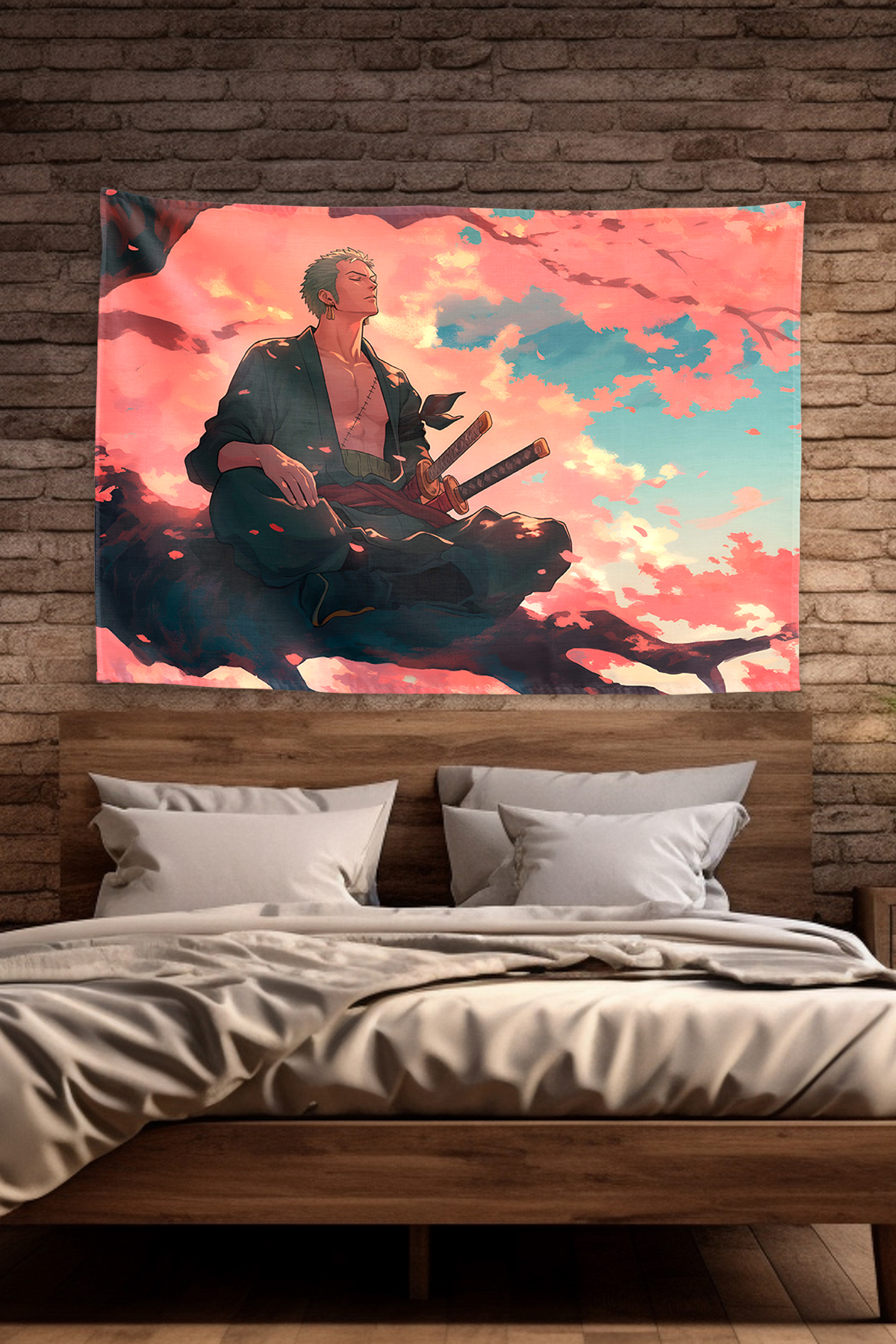 Vagonik Roronoa Zoro Cherry Blossom Meditation Duvar Örtüsü Tapestry