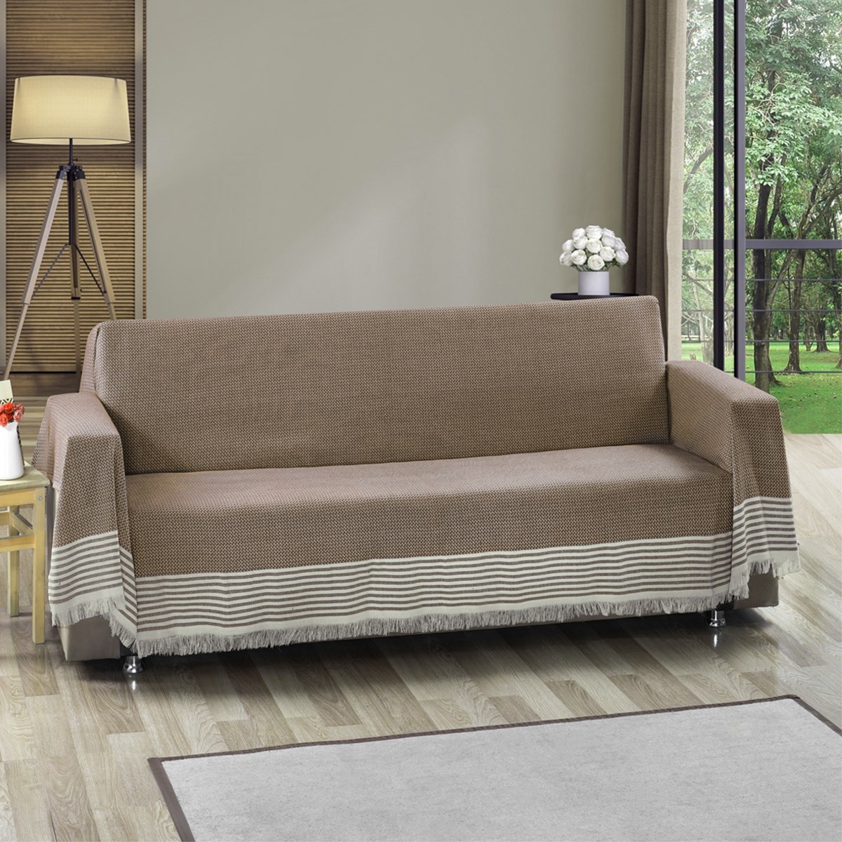 Vagonik Royal Kolları Örten Battal Boy 180 X 310 Çekyat Koltuk Kanepe Örtüsü - Sütlü kahve