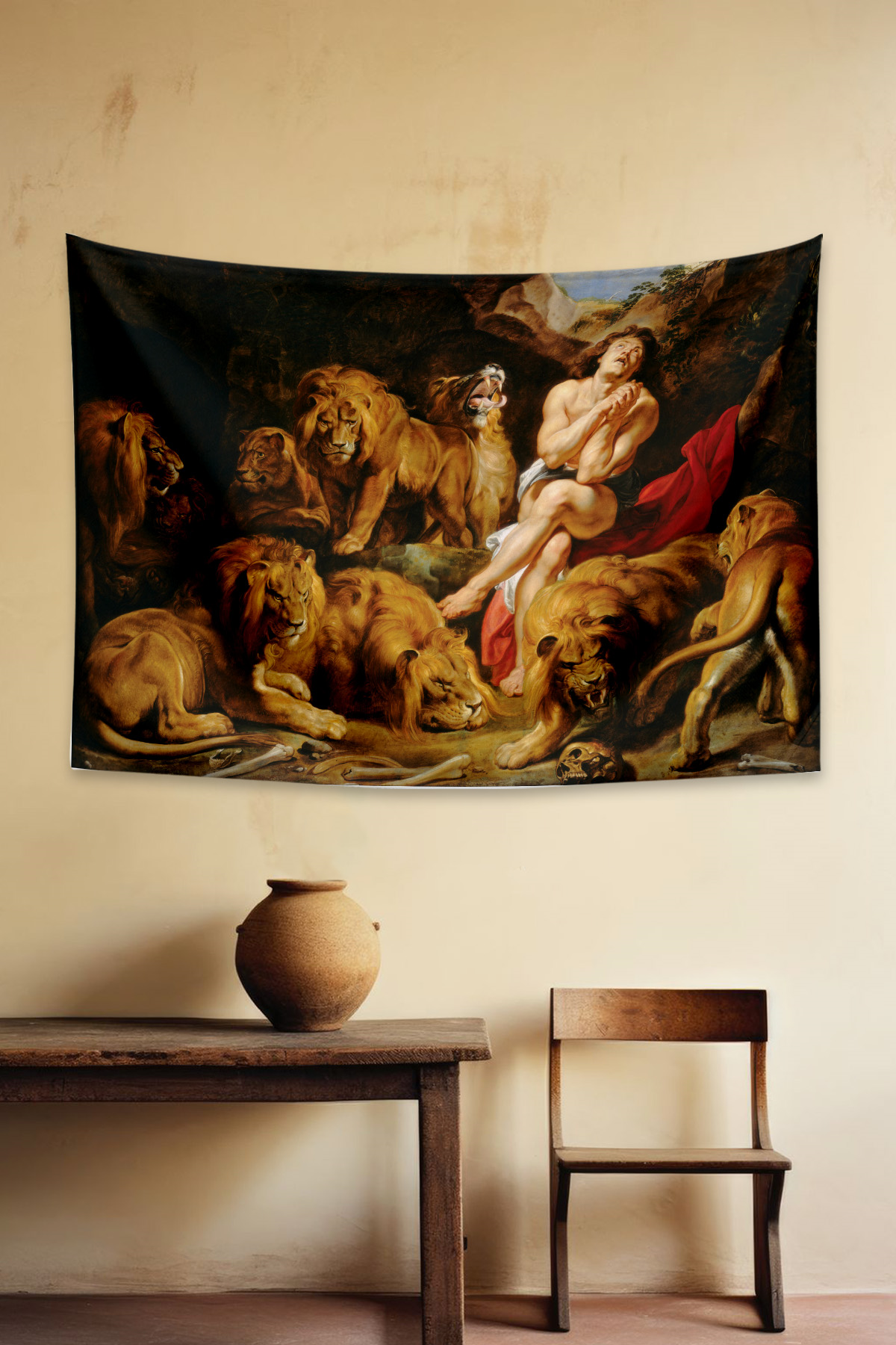Vagonik Rubens Daniel In The Lions Den, Daniel Aslanların Ininde Duvar Örtüsü Halısı