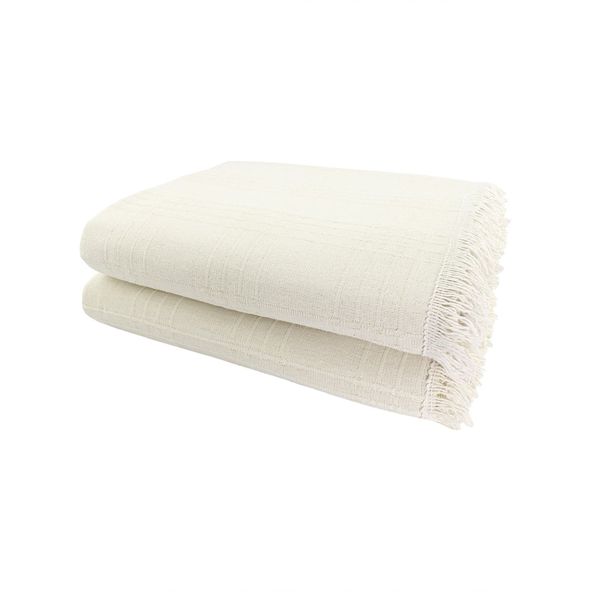 Vagonik Sedir Natural Keten Sık Dokuma Beyaz Çizgili Koltuk Örtüsü 170x210 cm