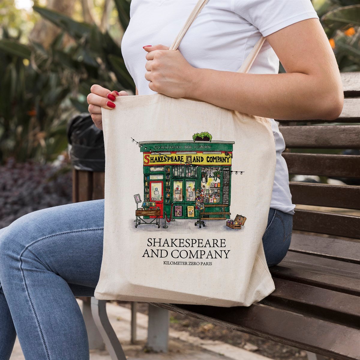 Vagonik Shakespeare And Company Baskılı Ham Bez Kanvas Çanta 240 Gr.