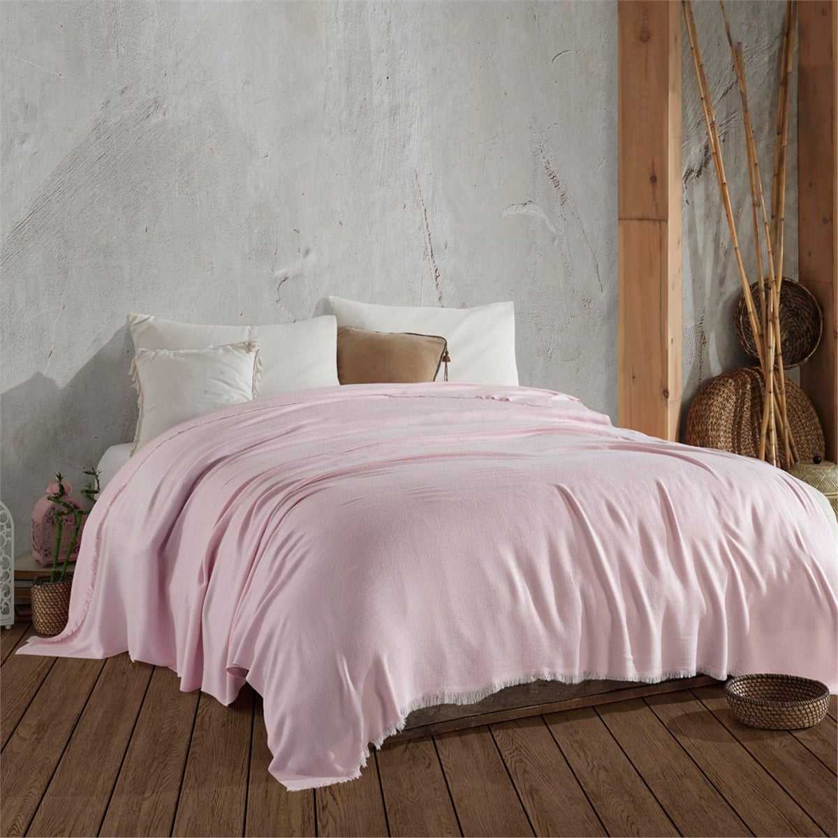 Vagonik Soft Çift Kişilik Bambu Yatak Örtüsü - Pembe