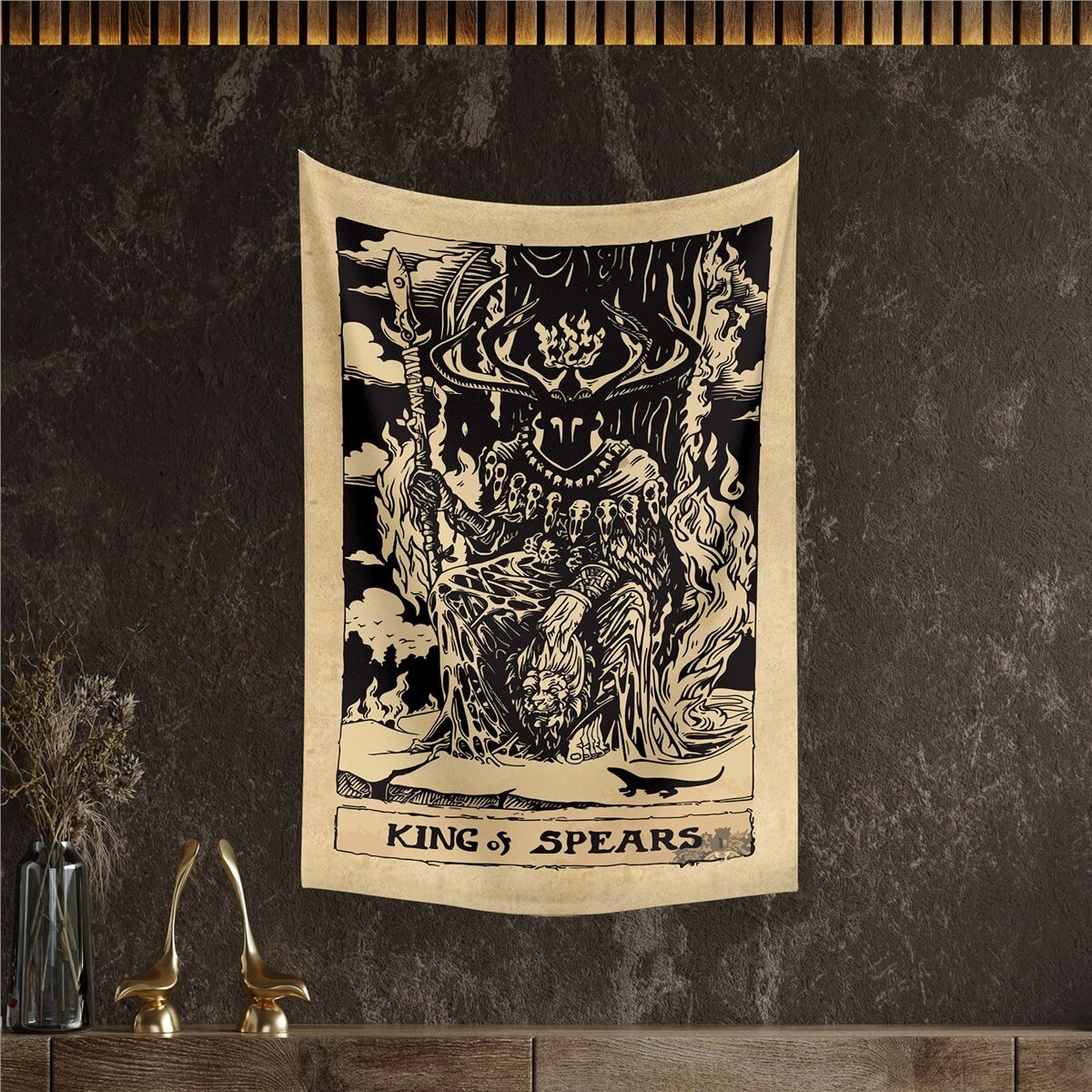 Vagonik Tarot Kartı King of Spears Duvar Örtüsü Halısı 140x100 Cm-70x100 Cm