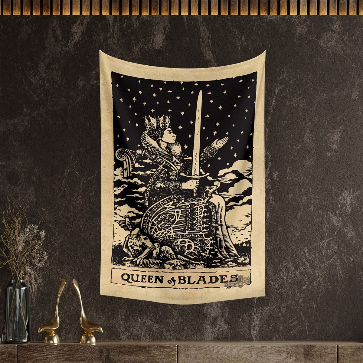 Vagonik Tarot Kartı Queen of Blades Duvar Örtüsü Halısı 140x100 Cm-70x100 Cm