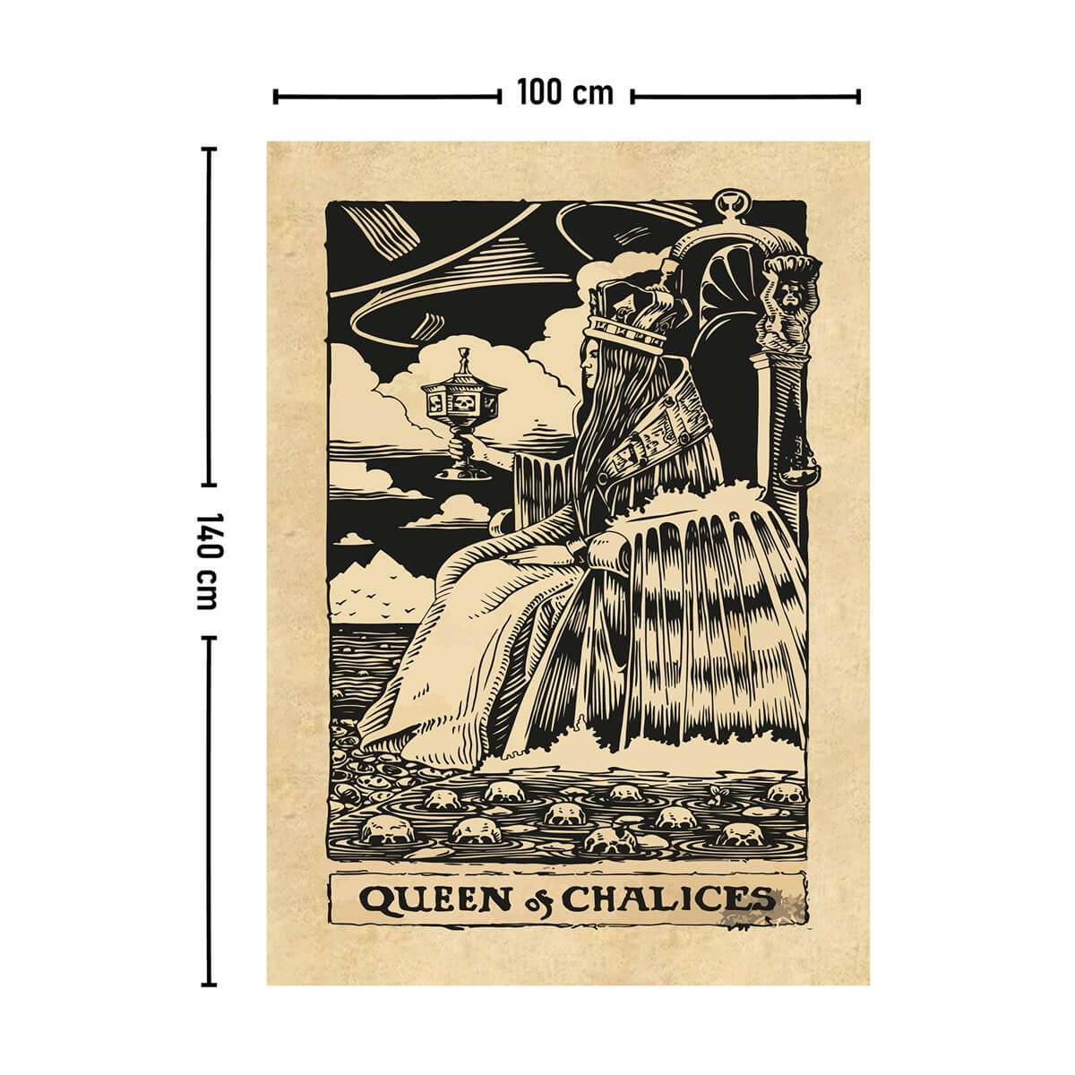 Vagonik Tarot Kartı Queen of Chalices Duvar Örtüsü Halısı 140x100 Cm-70x100 Cm