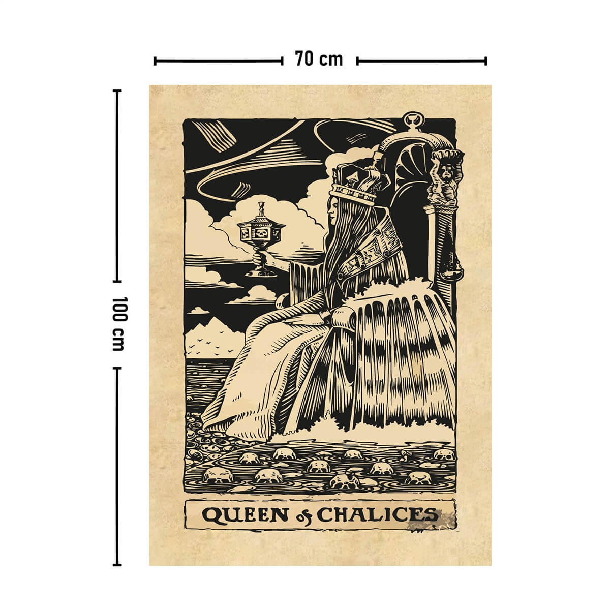 Vagonik Tarot Kartı Queen of Chalices Duvar Örtüsü Halısı 140x100 Cm-70x100 Cm