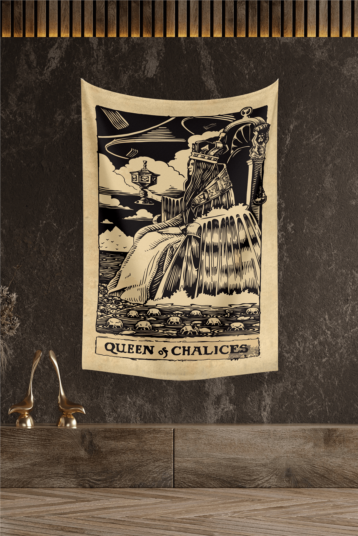 Vagonik Tarot Kartı Queen Of Chalices Duvar Örtüsü Halısı