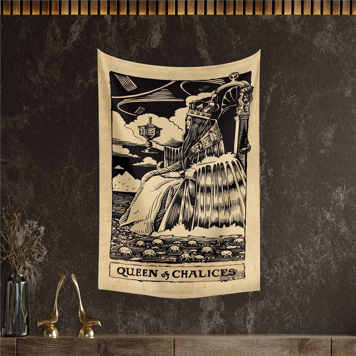 Vagonik Tarot Kartı Queen of Chalices Duvar Örtüsü Halısı 140x100 Cm-70x100 Cm