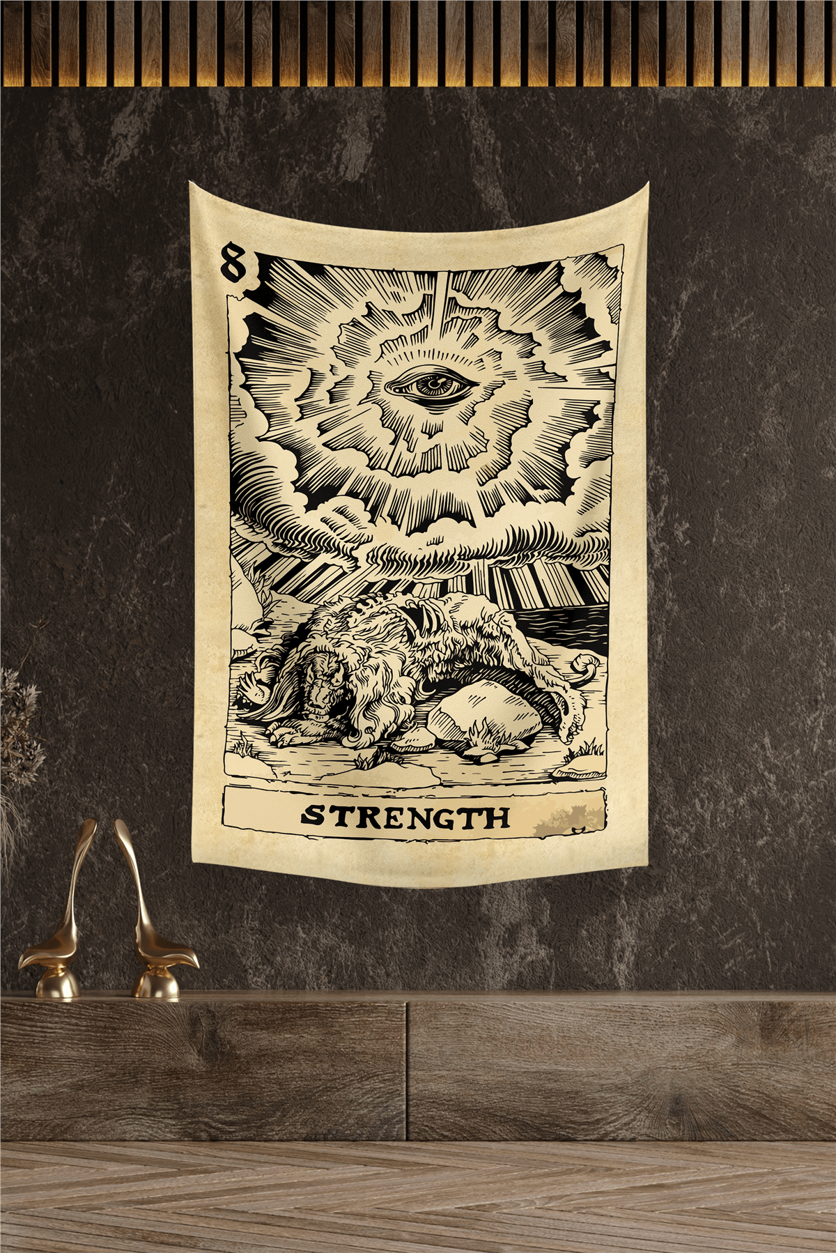 Vagonik Tarot Kartı Strength Duvar Örtüsü Halısı