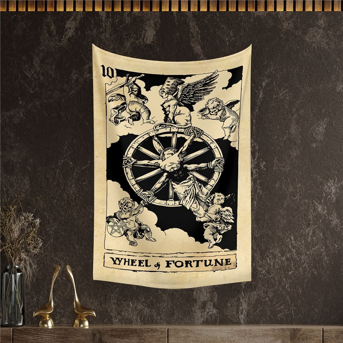 Vagonik Tarot Kartı Wheel and Fortune Duvar Örtüsü Halısı 140x100 Cm-70x100 Cm