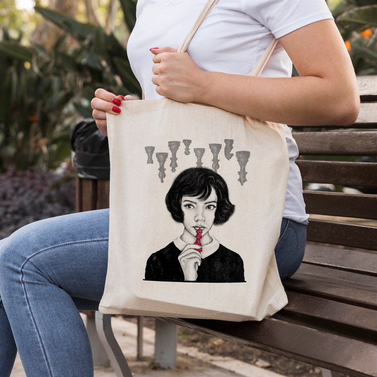 Vagonik The Queens Gambit Baskılı Ham Bez Kanvas Çanta 240 Gr.