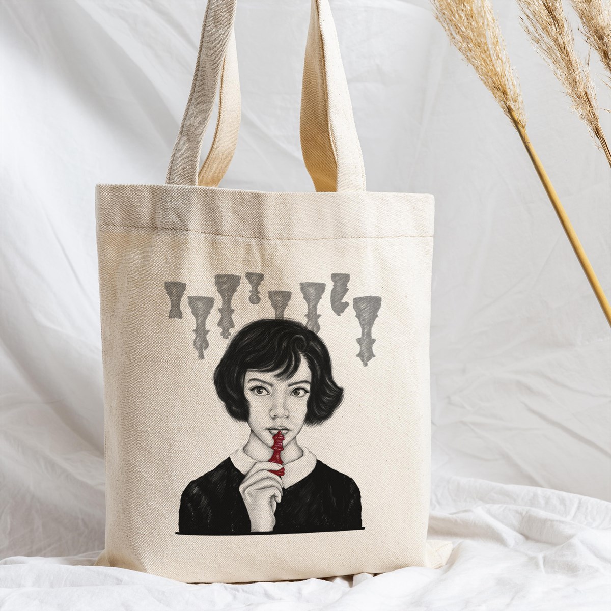 Vagonik The Queens Gambit Baskılı Ham Bez Kanvas Çanta 240 Gr.