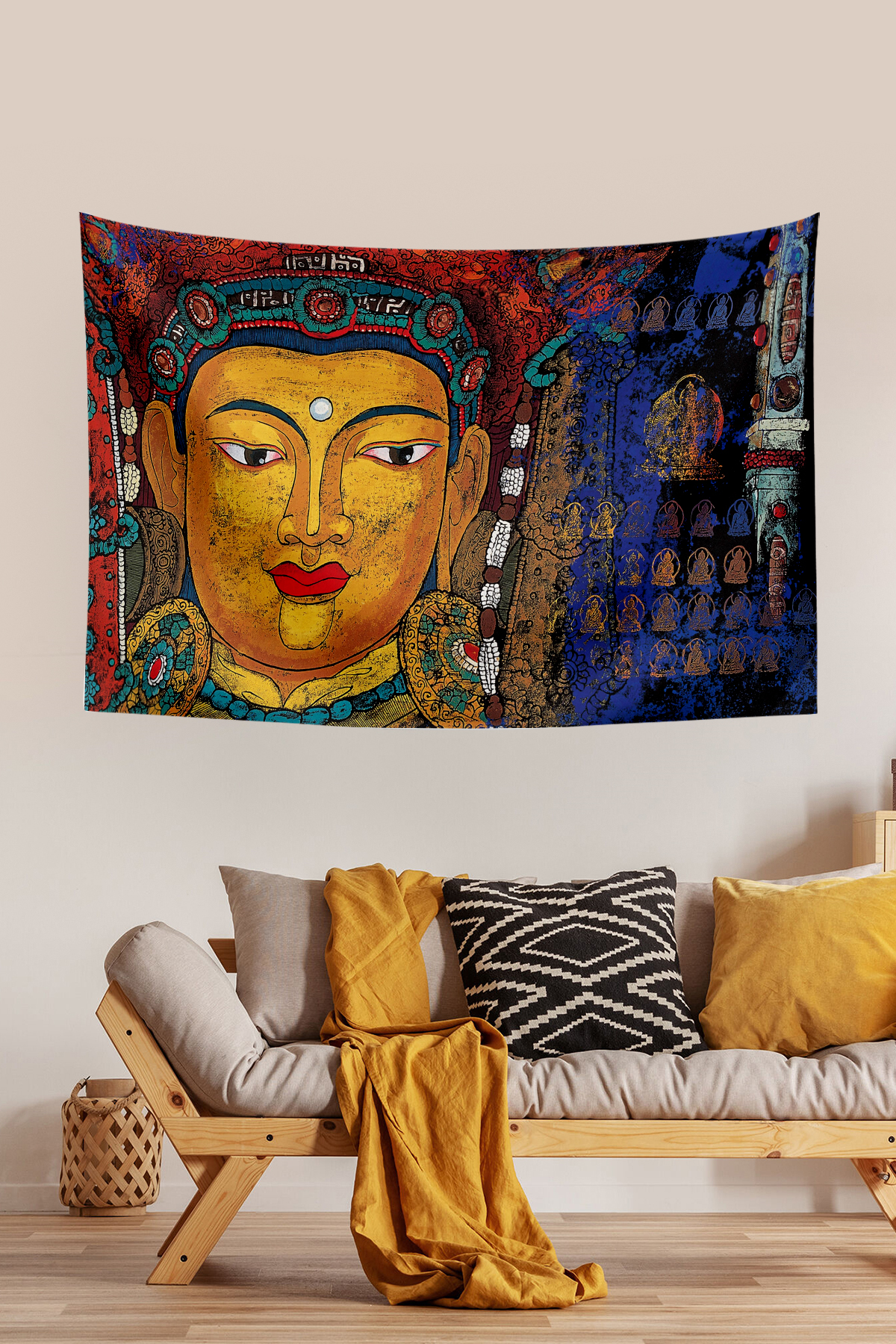 Vagonik Tibet Etnik Desen Budist Thangka Ve Mandala Bohem Duvar Örtüsü Halısı