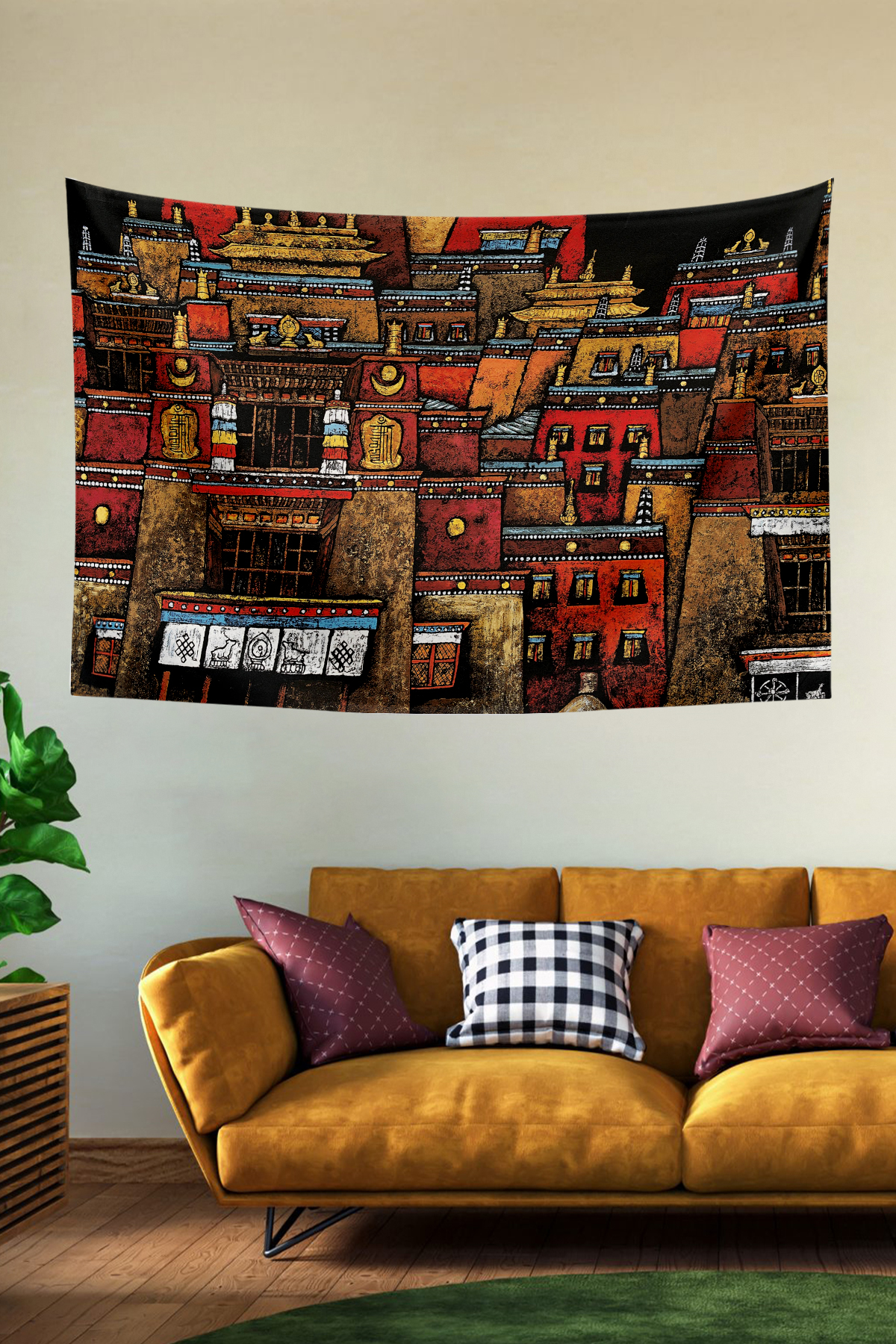 Vagonik Tibet Etnik Desen Budist Thangka Ve Mandala Bohem Duvar Örtüsü Halısı