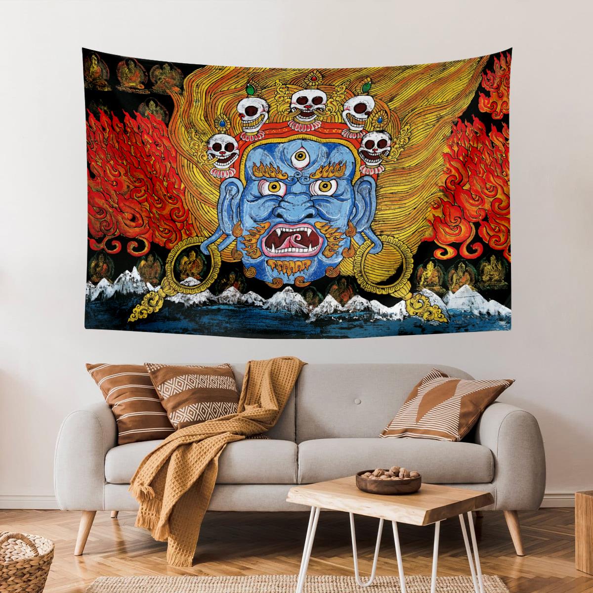 Vagonik Tibet Etnik Desen Budist Thangka Ve Mandala Bohem Duvar Örtüsü Halısı 140x100 Cm-70x100 Cm