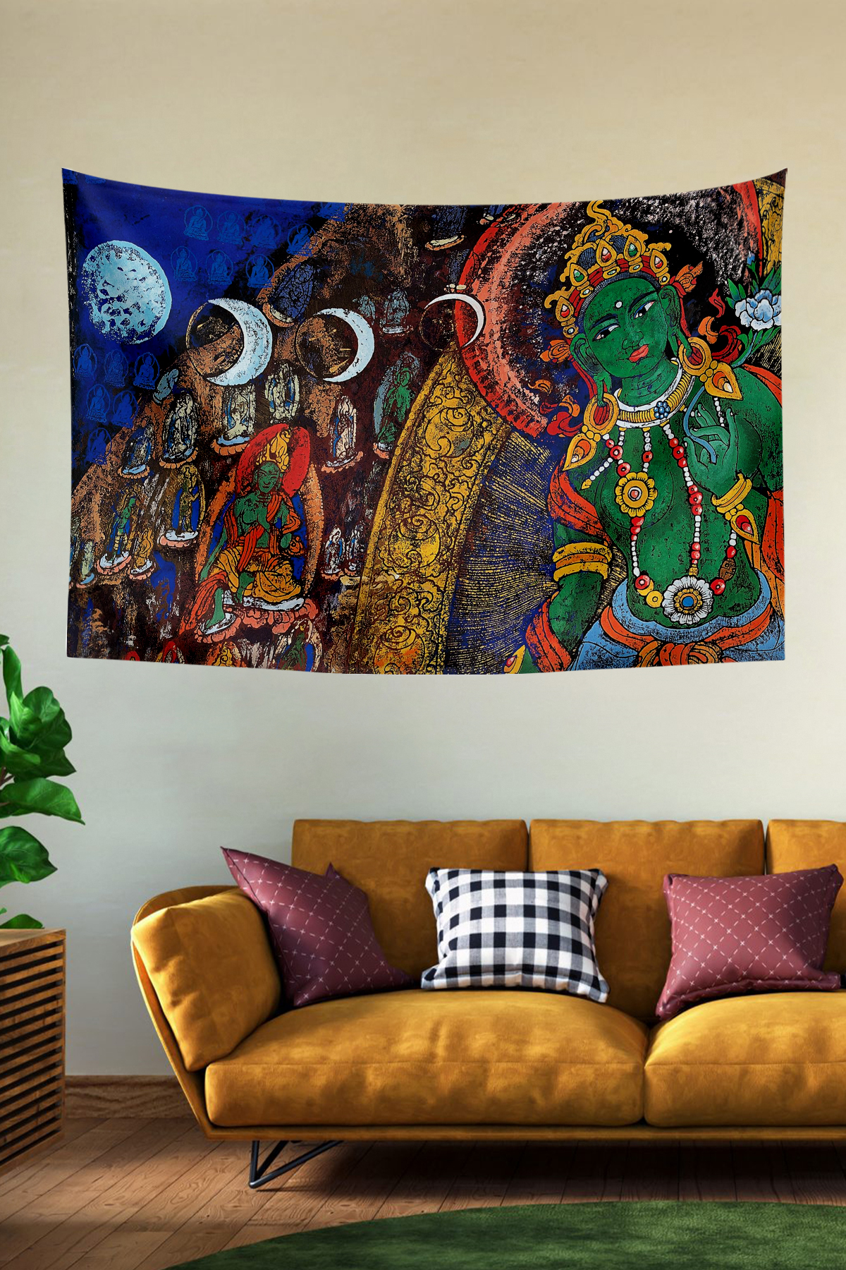 Vagonik Tibet Etnik Desen Budist Thangka Ve Mandala Bohem Duvar Örtüsü Halısı